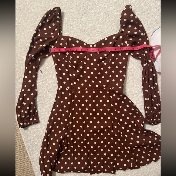 NWOT Reformation Mochi dress, long sleeve brown polka dot - Picture 5 of 6